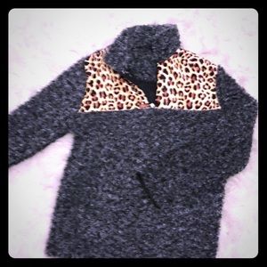 Leopard 3/4 Zip Sherpa Pullover